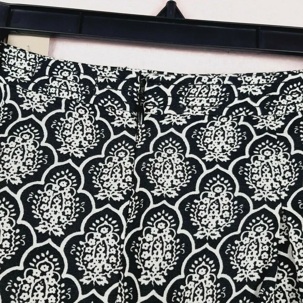 NEW Loft Ann Taylor Petites Linen Blend Skirt Zip Unlined Black and Ivory Sz 0P